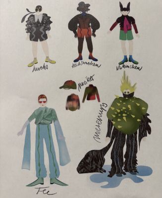 Eine Kostümzeichnung der Figuren aus "Der Miesepups"