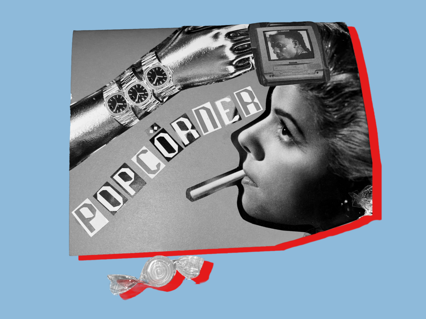 Eine Collage mit dem Schriftzug POPCÖRNER.