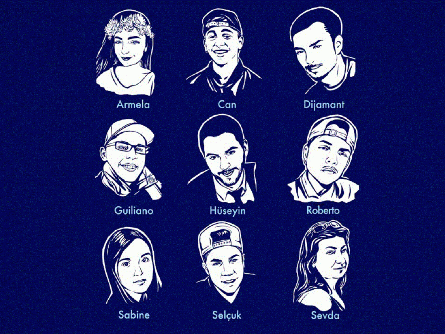 Zeichnungen der Opfer des rechtsextremistischen Anschlags am OEZ.