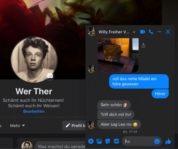 Ein Screenshot des Chats zwischen Werther und Lotte