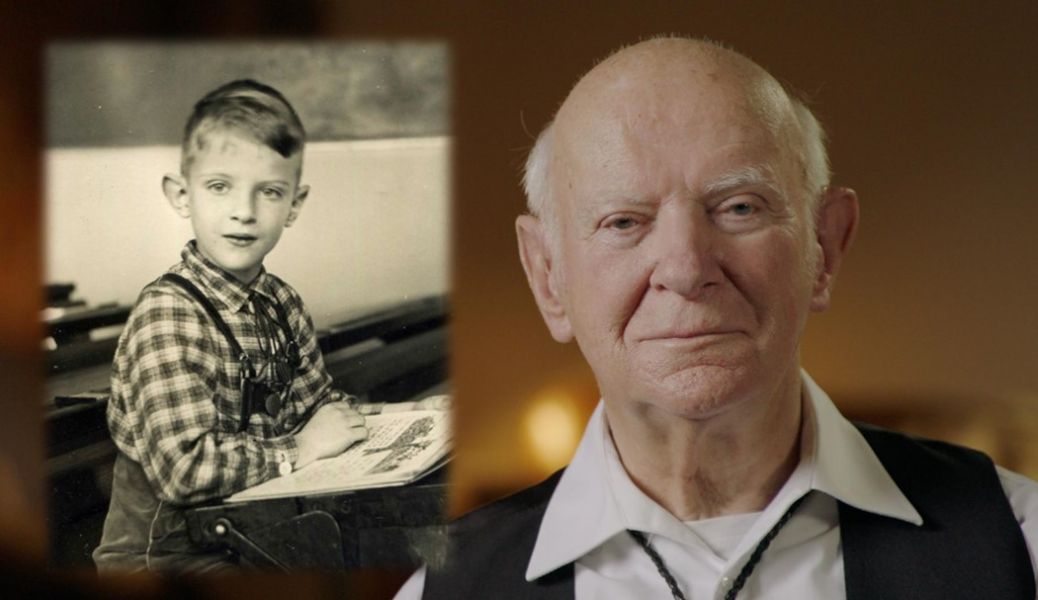 Das Bild zeigt Claus Günther, einmal im heutigen Alter und links als kleiner Junge.